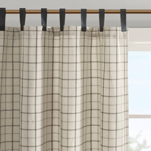 JLA Home Madison Park - Plaid Heavyweight Faux Leather Tab Top Curtain Panel with Fleece Lining for Cozy Insulated Rooms Natural MP40-6761