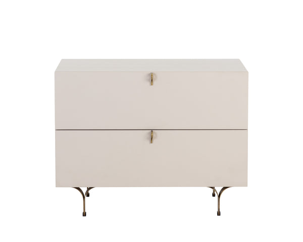 Sunpan Celine Nightstand - Elegant Two-Drawer Design with Antique Brass Feet for a Luxe Bedroom Retreat Large - 30W x 17.75D x 23H