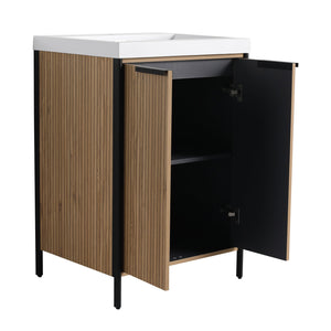 English Elm 24" Freestanding Bathroom Vanity with Resin Integrated Sink, Soft-Close Doors, Adjustable Shelf, Durable Plywood Finish Light Coffee W999S00294