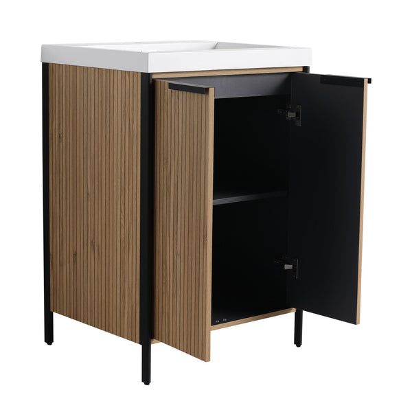 English Elm 24" Freestanding Bathroom Vanity with Resin Integrated Sink, Soft-Close Doors, Adjustable Shelf, Durable Plywood Finish Light Coffee W999S00294