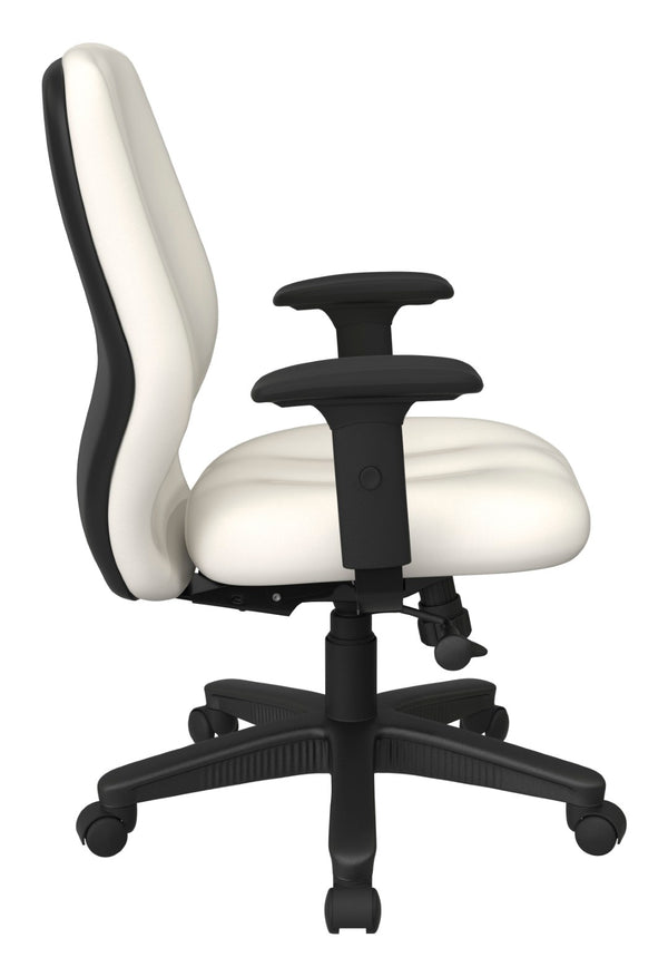 OSP Home Furnishings Mid Back Executive Office Chair Synchro Tilt Lumbar Support Ergonomic Padded Arms Snow 3121-R101