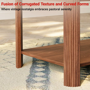 English Elm Arc Corner Oak Coffee Table with Open Shelf Wave Grain Legs Modern Living Room Accent W5563P449954