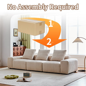 English Elm Luxury Piano Key Chenille Velvet Sofa Solid Wood Frame Three Seat Modern Living Room Beige W1765S00133
