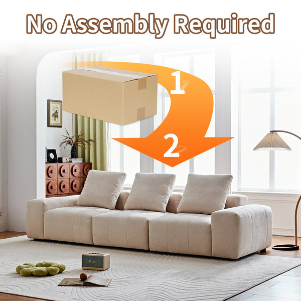 English Elm Luxury Piano Key Chenille Velvet Sofa Solid Wood Frame Three Seat Modern Living Room Beige W1765S00133
