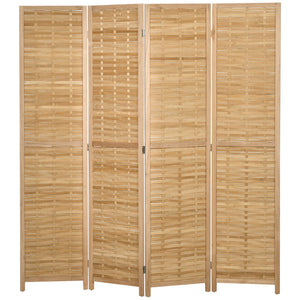 English Elm HOMCOM 4-Panel Reed Room Divider 5.5ft Folding Privacy Screen, Hand-Woven Freestanding Partition for Home Office Natural Wood W2225P229151