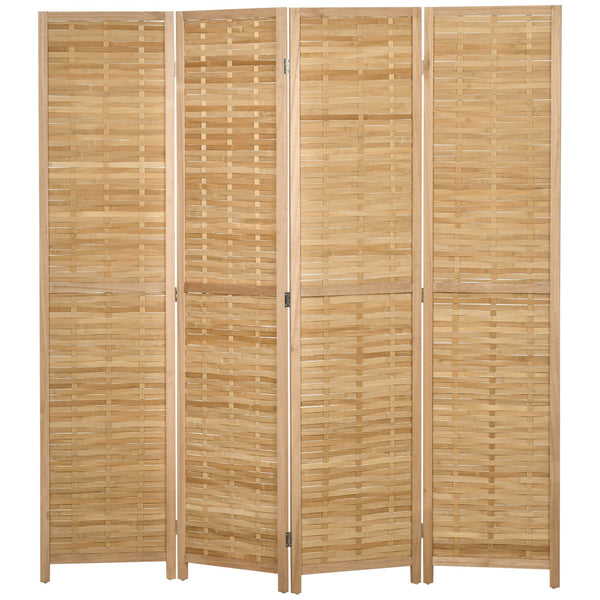 English Elm HOMCOM 4-Panel Reed Room Divider 5.5ft Folding Privacy Screen, Hand-Woven Freestanding Partition for Home Office Natural Wood W2225P229151