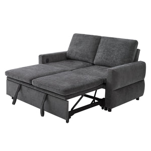 English Elm Convertible Chenille Sleeper Loveseat with Usb Ports and Reclining Backrest for Small Spaces Grey N719P390439E