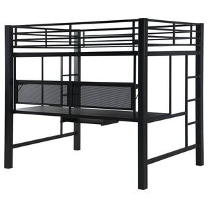 English Elm Ranier Black Metal Full Loft Bed with Built-In Workstation, Industrial Space-Saving Design, 71.75" H B062S00839