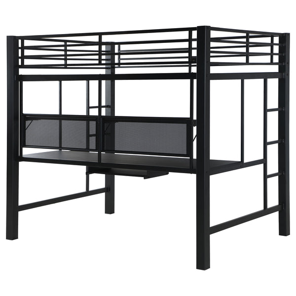 English Elm Ranier Black Metal Full Loft Bed with Built-In Workstation, Industrial Space-Saving Design, 71.75" H B062S00839