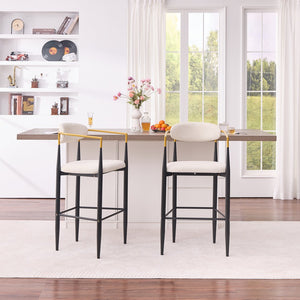 English Elm Modern Glam Counter Stools Set of 2 Beige Fabric Gold Arm Black Metal Frame W5501P462385