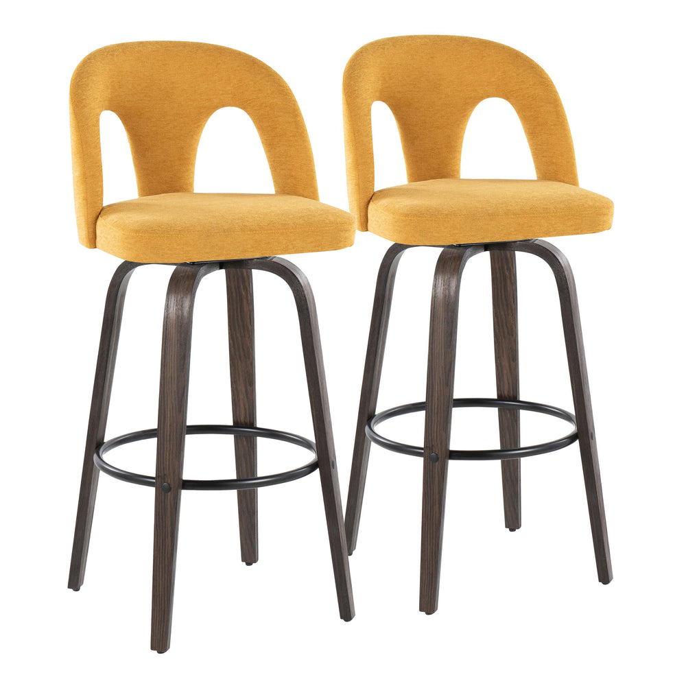English Elm Fixed-height Swivel Barstools Bentwood Walnut Legs Round Footrest Kitchen Island Set B202S01876