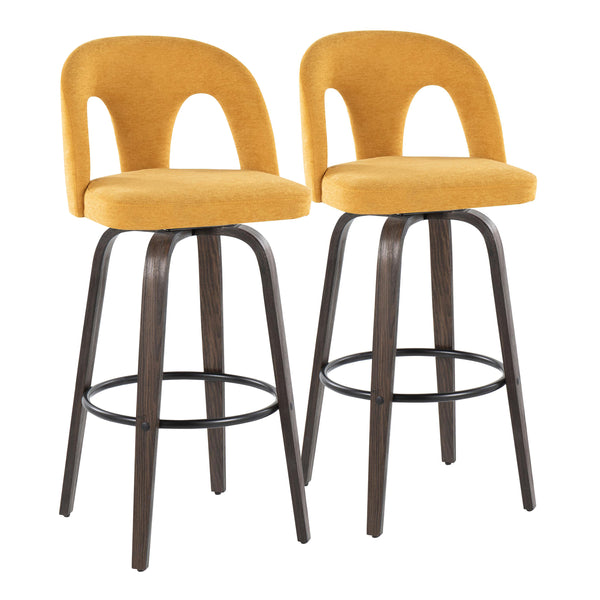 English Elm Fixed-height Swivel Barstools Bentwood Walnut Legs Round Footrest Kitchen Island Set B202S01876