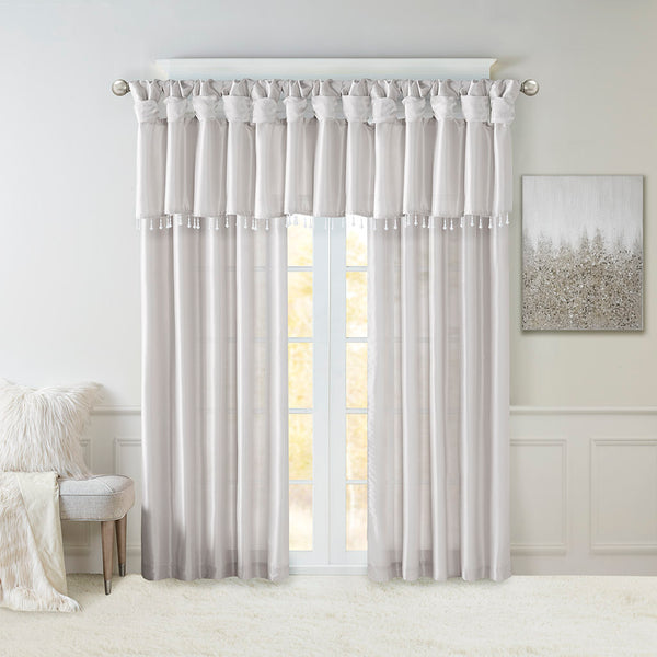 JLA Home Madison Park - Twist Madison Park Emilia Faux Silk Lined Curtain Panel with Twist Tab Top for Tailored Elegance Silver MP40-6329