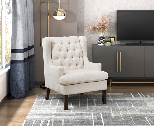 English Elm 1Pc Accent Chair - Elegant Button-Tufted Beige Upholstery With Foam Cushion For Stylish Comfort B011P287706