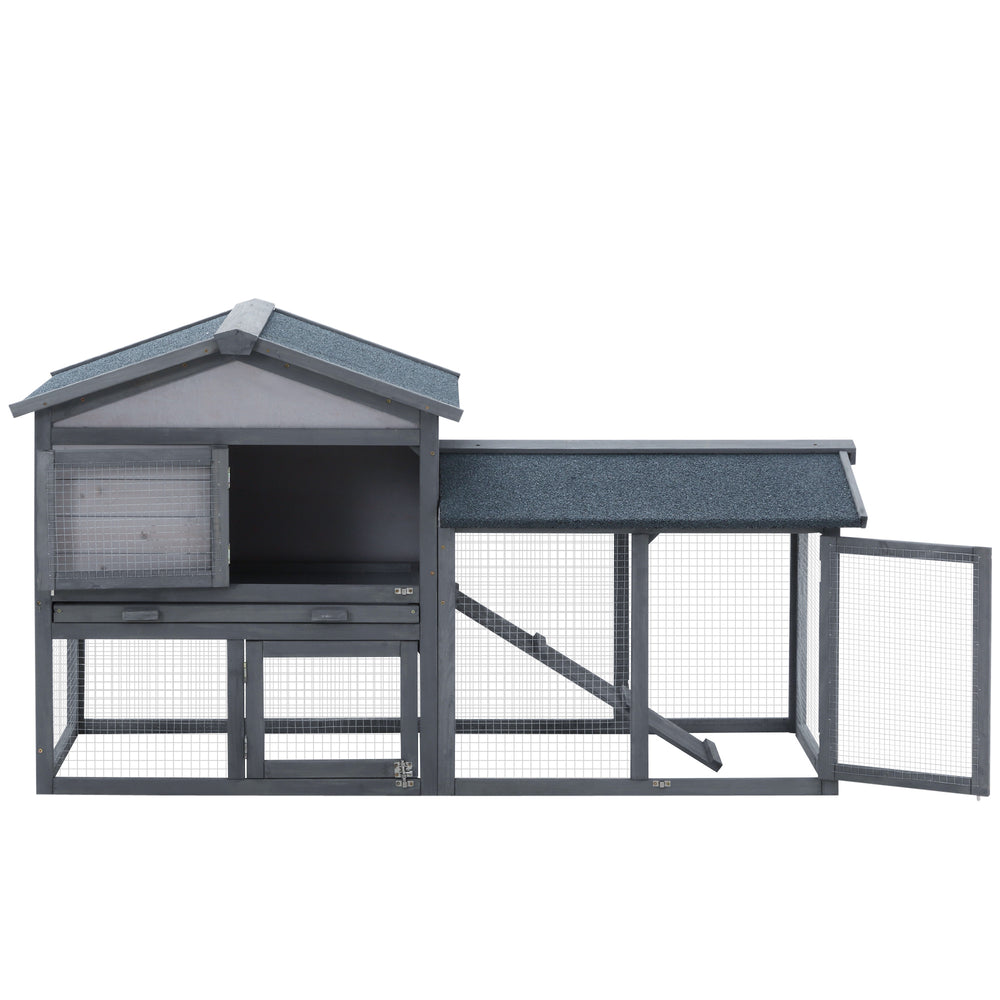 English Elm Pawhut Wooden Rabbit Hutch with Asphalt Roof Run Area Ramp and Removable Tray W2225P217659