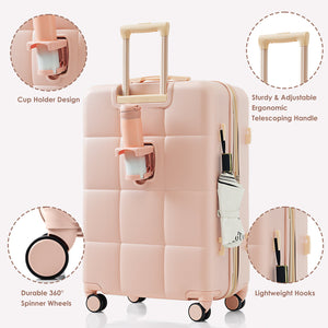 English Elm Luggage Set 4 Piece Abs Hard Shell Spinner Suitcases with Usb Port and Cup Holder Pink N726P185038P