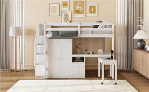 English Elm Queen Murphy Bed with Integrated Desk Cabinet Shelves Space Saving Studio Solution White N708S00014K