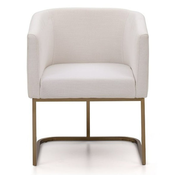 VIG Furniture Yukon Upholstered Fabric Chair With Antique Brass U-Base — Modern Curved Back, Stable Luxe Seating White Dining Chair VGVCB8362-WHTBRS