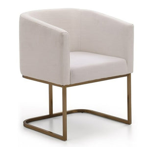 VIG Furniture Yukon Upholstered Fabric Chair With Antique Brass U-Base — Modern Curved Back, Stable Luxe Seating White Dining Chair VGVCB8362-WHTBRS