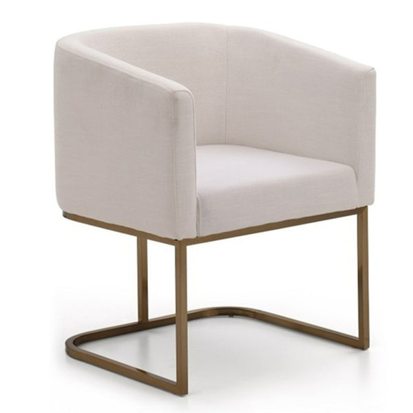 VIG Furniture Yukon Upholstered Fabric Chair With Antique Brass U-Base — Modern Curved Back, Stable Luxe Seating White Dining Chair VGVCB8362-WHTBRS