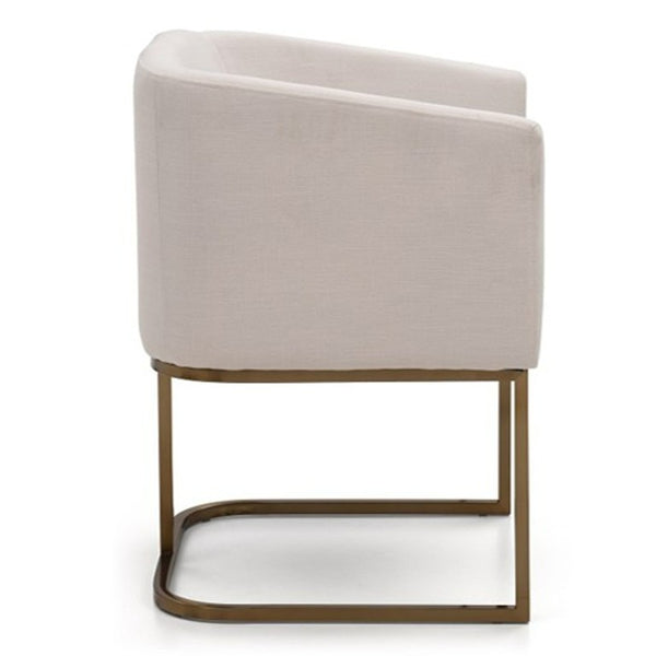 VIG Furniture Yukon Upholstered Fabric Chair With Antique Brass U-Base — Modern Curved Back, Stable Luxe Seating White Dining Chair VGVCB8362-WHTBRS