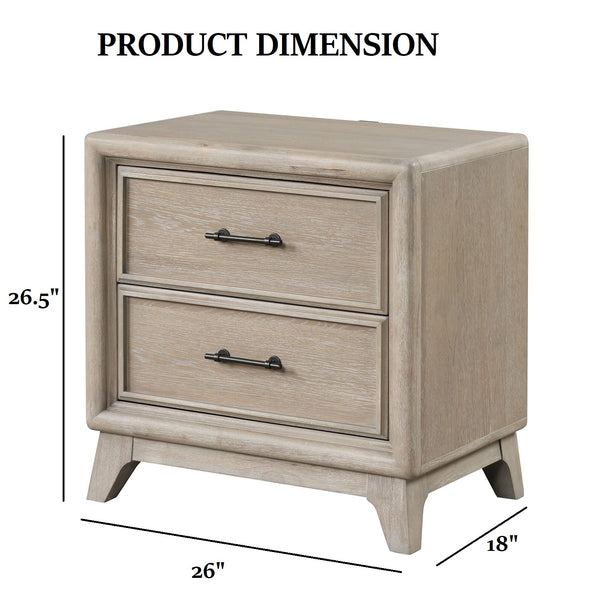 English Elm Transitional Oak Nightstand with Dovetail Drawers Felt Lining and Angled Feet B2741P435910