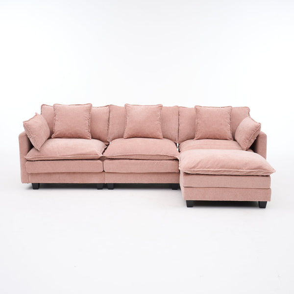 English Elm Beige Chenille Sectional Sofa with Modular Ottoman for Living Room or Studio Pink W2603S00003