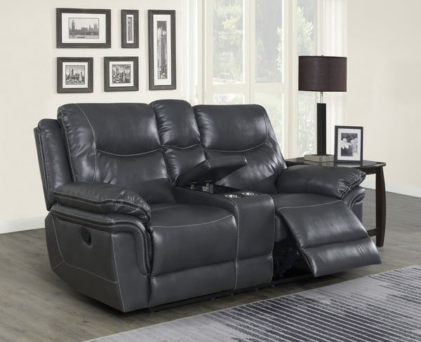 English Elm Steve Silver - Isabella Dark Gray Faux Leather Sofa & Loveseat Set with Manual Recline, Lift-Top Console Comfort B081S00170