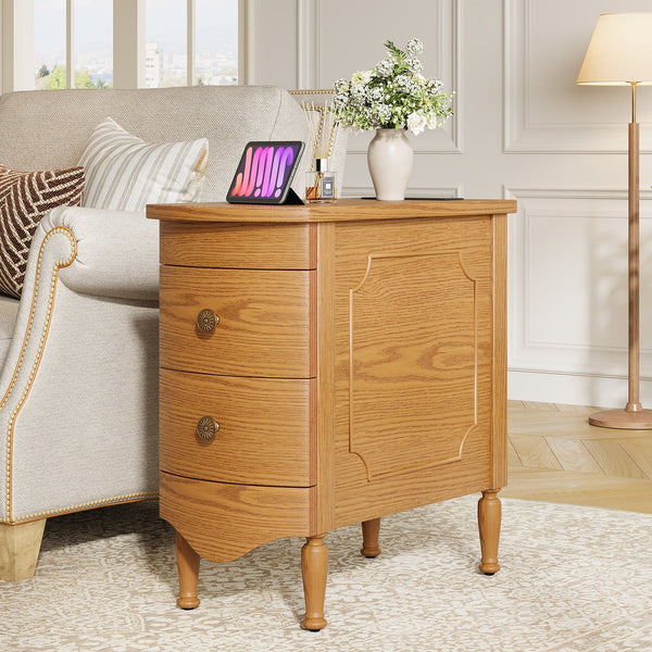 English Elm Vividwood Vintage 2 Drawer End Table with Built in Charging Station for Bedroom T5618P450771