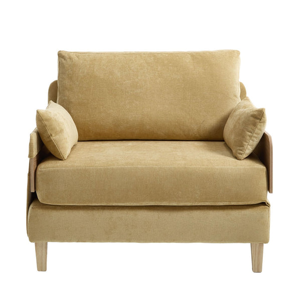 English Elm Foldable sofa bed recliner with three pillows, 3-in-1 convertible sleeper for small spaces, mid-century modern comfort Mustard yellow W395P290559