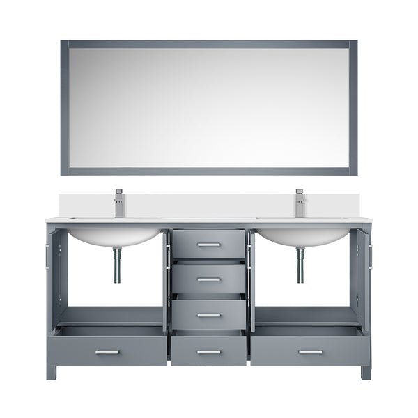 English Elm Dark Grey 72" Double Bath Vanity with White Quartz Top, Chrome Faucet, Large 70"x32" Mirror, Durable Finish B2731S01001