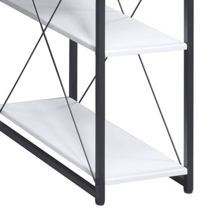 English Elm White White and Black Office Desk with Hutch, Spacious Drawer, Stable Wood Surface for Studios B062P184529