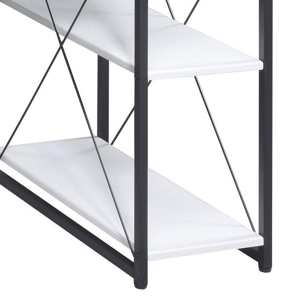 English Elm White White and Black Office Desk with Hutch, Spacious Drawer, Stable Wood Surface for Studios B062P184529