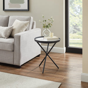 English Elm Walker Edison - Contemporary Faux Marble Gallery-Top Side Table with Glossy Moisture-Resistant Top, Lightweight Steel Base B185P168906