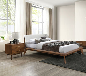 English Elm Gorgeous Mid-Century 3pc Queen Bedroom Set with Beige Boucle Winged Headboard and Tapered Legs Walnut 83 L x 11 W x 8 H B2741S00471