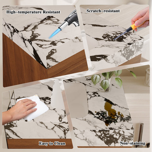 English Elm 29.9" Floating Bathroom Vanity Sintered Stone Top Soft Close Drawers Bronze Gold Hardware W3136S00040