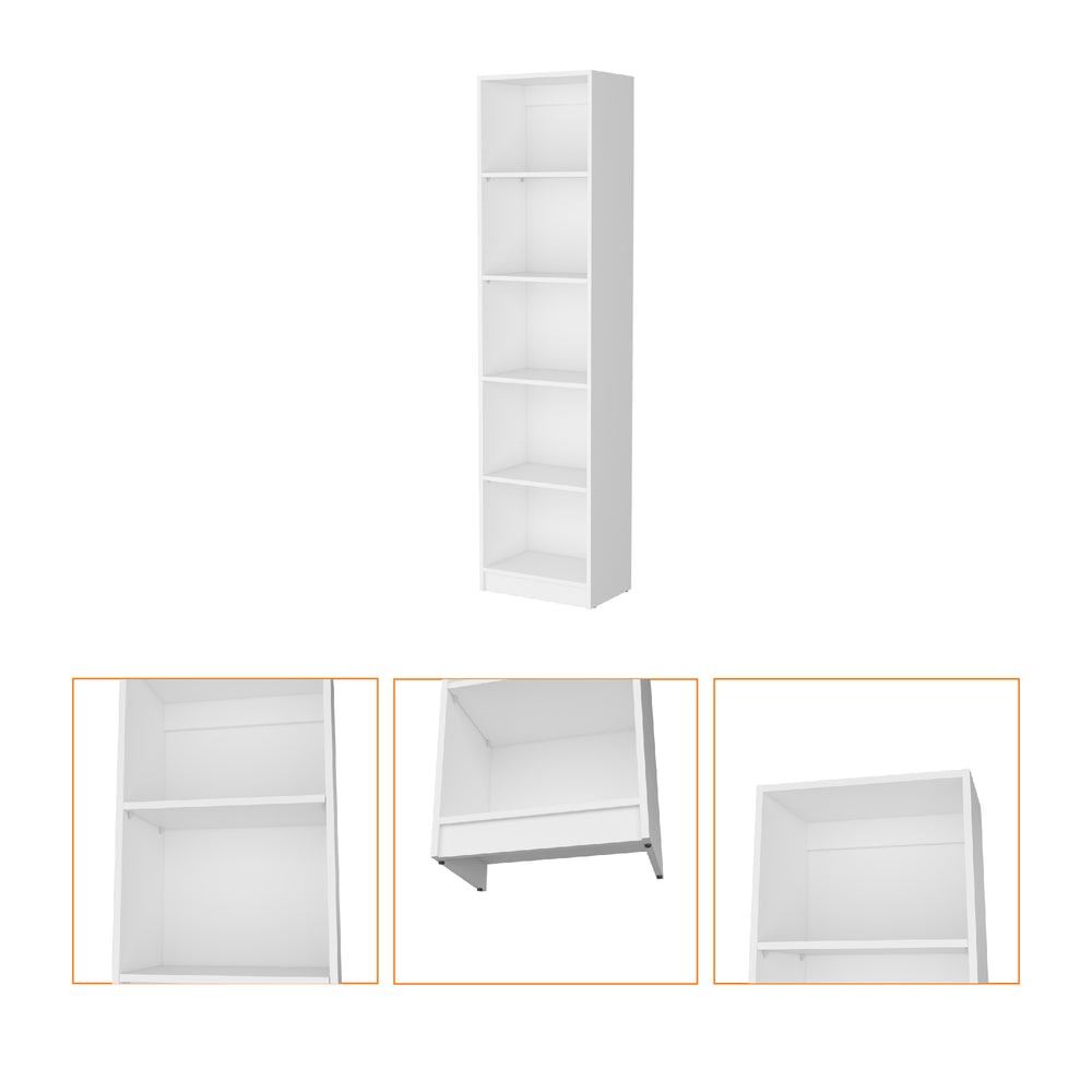English Elm Sutton Slim Bookcase 5-Shelf White Particleboard — Space-Saving, FSC & CPSIA Compliant Design B128P176166