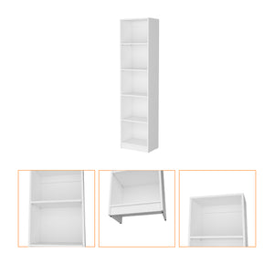 English Elm Sutton Slim Bookcase 5-Shelf White Particleboard — Space-Saving, FSC & CPSIA Compliant Design B128P176166