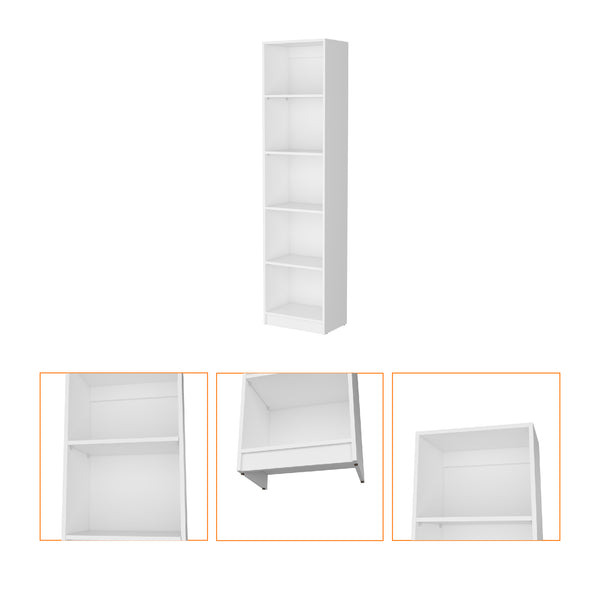 English Elm Sutton Slim Bookcase 5-Shelf White Particleboard — Space-Saving, FSC & CPSIA Compliant Design B128P176166