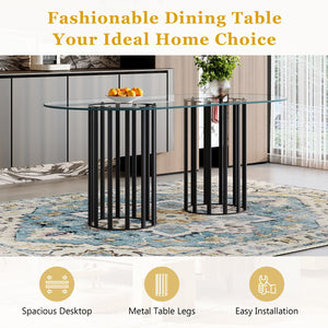 English Elm Table Set Oval Tempered Glass 71 Inch Top with Eight Faux Suede Chairs Modern Dining W1151S04760