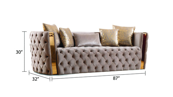 English Elm Naomi Luxurious Button-Tufted Velvet 2pc Sofa & Loveseat Set with Gold Accents, Plush Comfort B009S00946