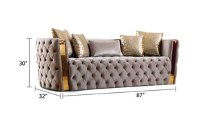 English Elm Naomi Velvet Button-Tufted 3-Pc Living Set in Black or Off-White with Gold Accents & Pillows B009S01953