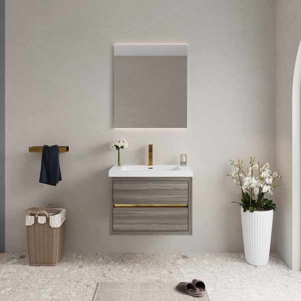 English Elm 30" Floating Bathroom Vanity with Stone Resin Sink Soft Close Drawers Ash Grey W1573P211184