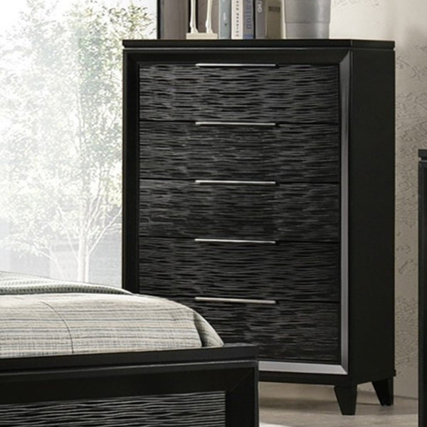 English Elm 1pc Solid Wood Five Drawer Tall Chest Black Textured Finish Bedroom Storage Column B2741P486339