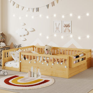 English Elm Full Montessori floor bed offering high rails, built-in light and shelf for safe independent sleep and storage Natural 79.13 L x 13 W x 6.3 H W2593P333587