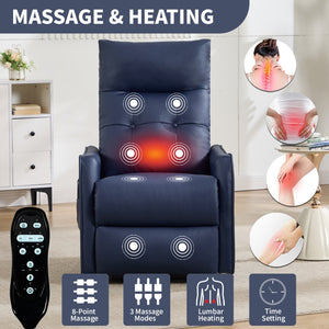 English Elm Deep Blue Pu Leather Power Lift Recliner with Massage Heat and Usb for Seniors W1803P364111