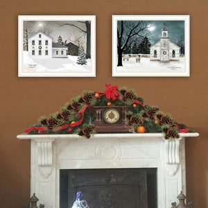 English Elm Trendy Decor 4u Silent Night Two Piece White Framed Winter Art for Bedroom Walls B067P255220