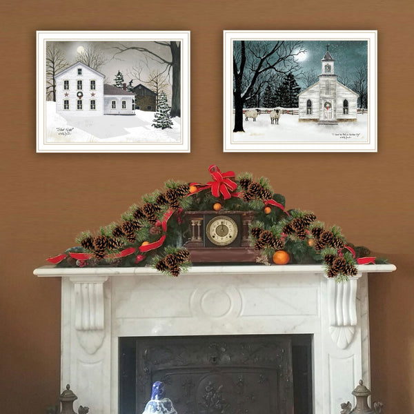 English Elm Trendy Decor 4u Silent Night Two Piece White Framed Winter Art for Bedroom Walls B067P255220