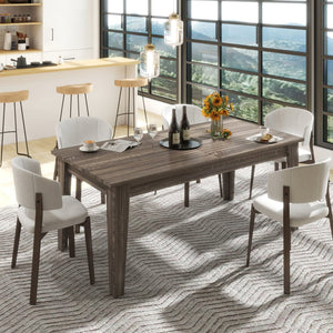 English Elm Dining Extendable Table 106.5" Long Family Dining Table for Small Spaces Melamine Woodgrain Top Dark Oak W331S00176