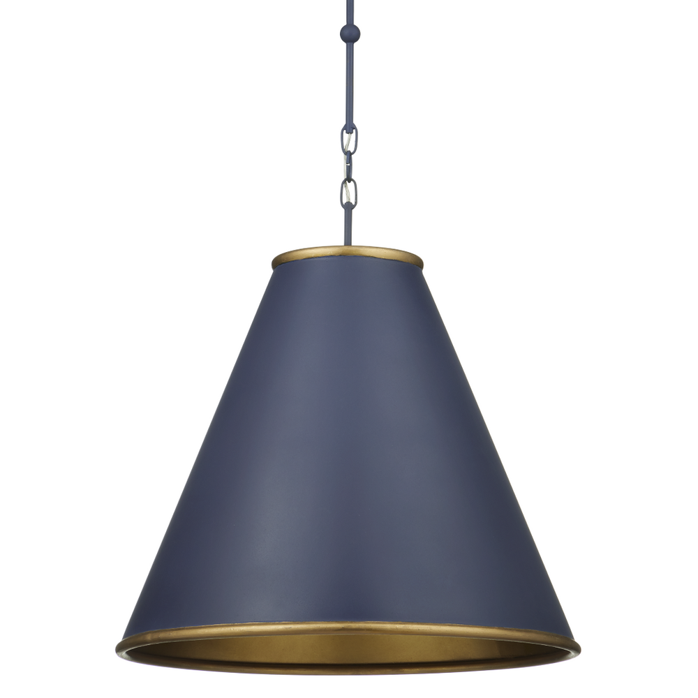 Pierrepont Blue Pendant Light - Wrought Iron Fixture with Gold Leaf Interior for Modern Elegance